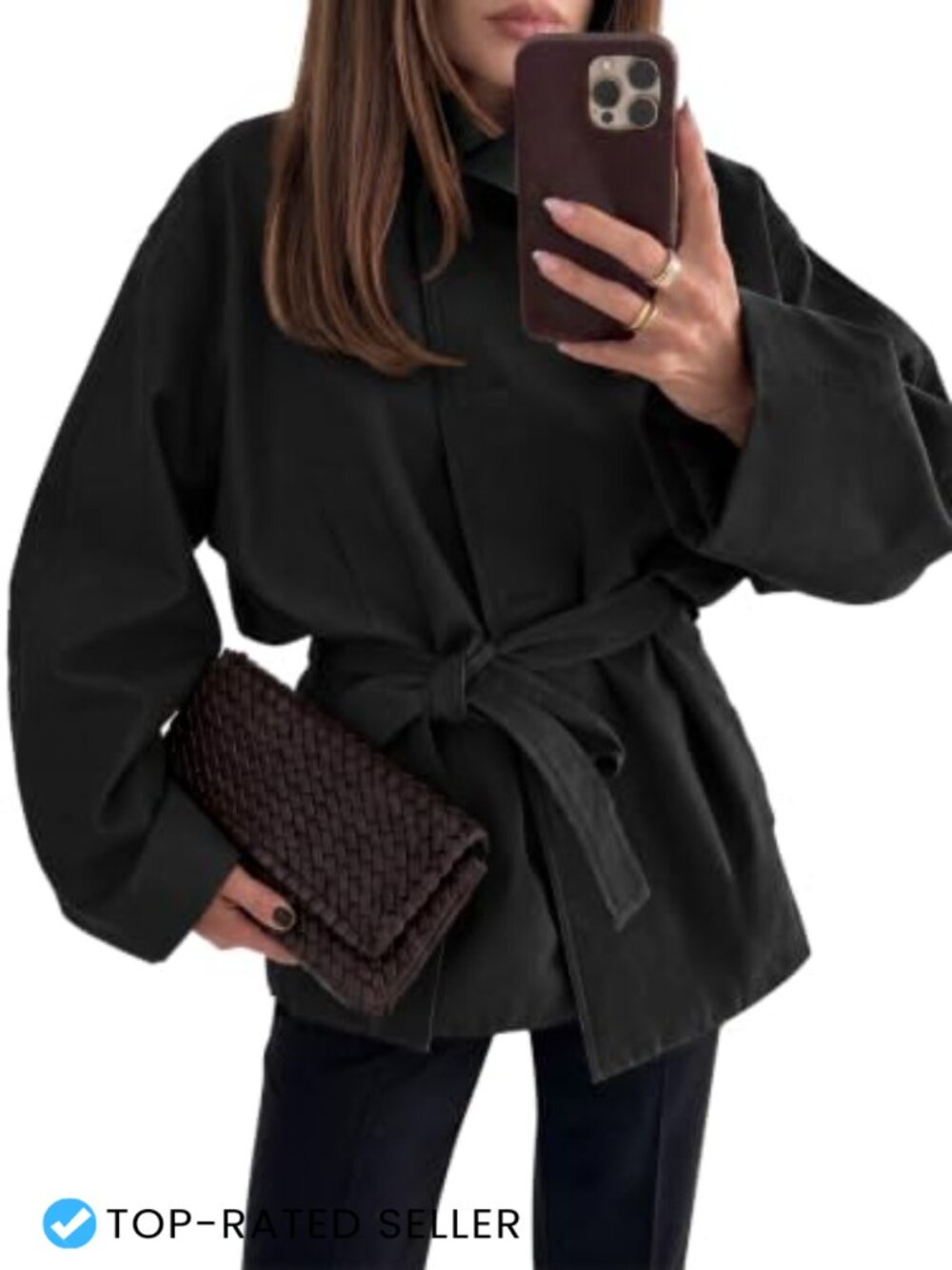 Oversized Trench Coat Stand Collar Belted Short Women's Casual Jacket
